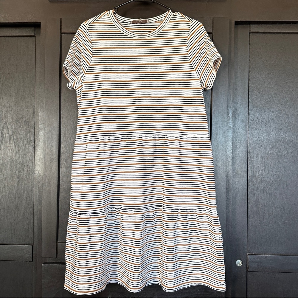 LOFT white yellow black striped short sleeve dress MP